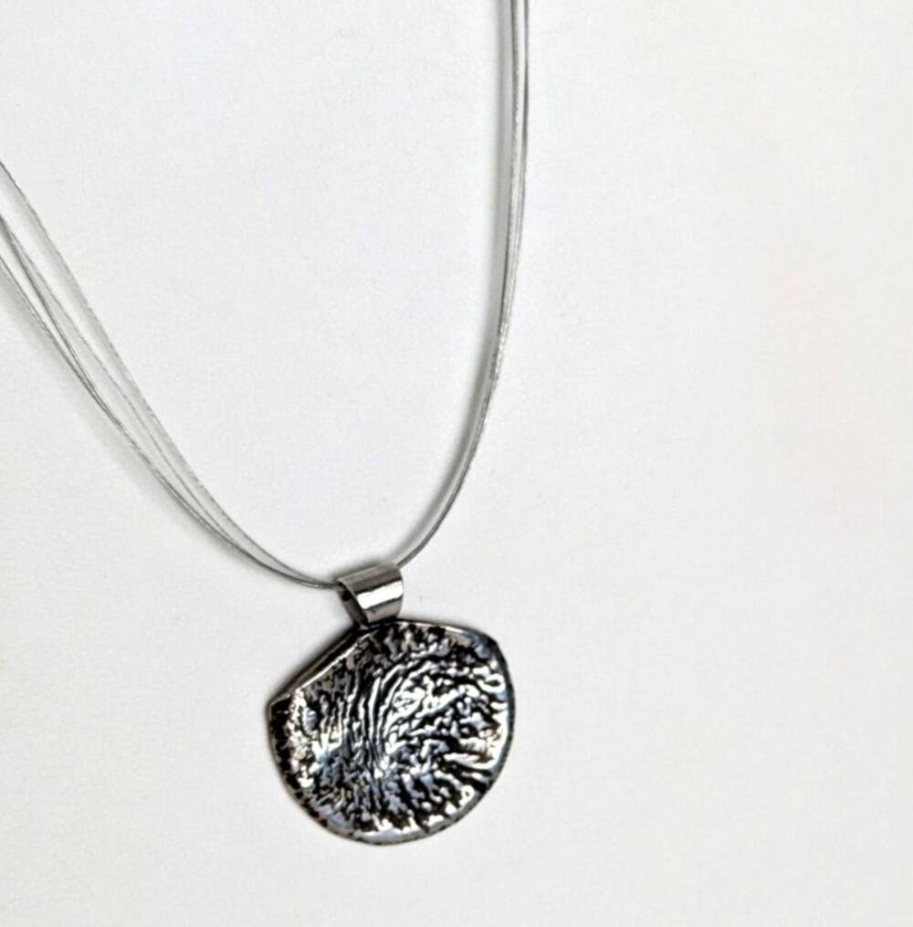 Silver coin pendant Reticulated sterling bail wire necklace 16" 11/8' Pendant